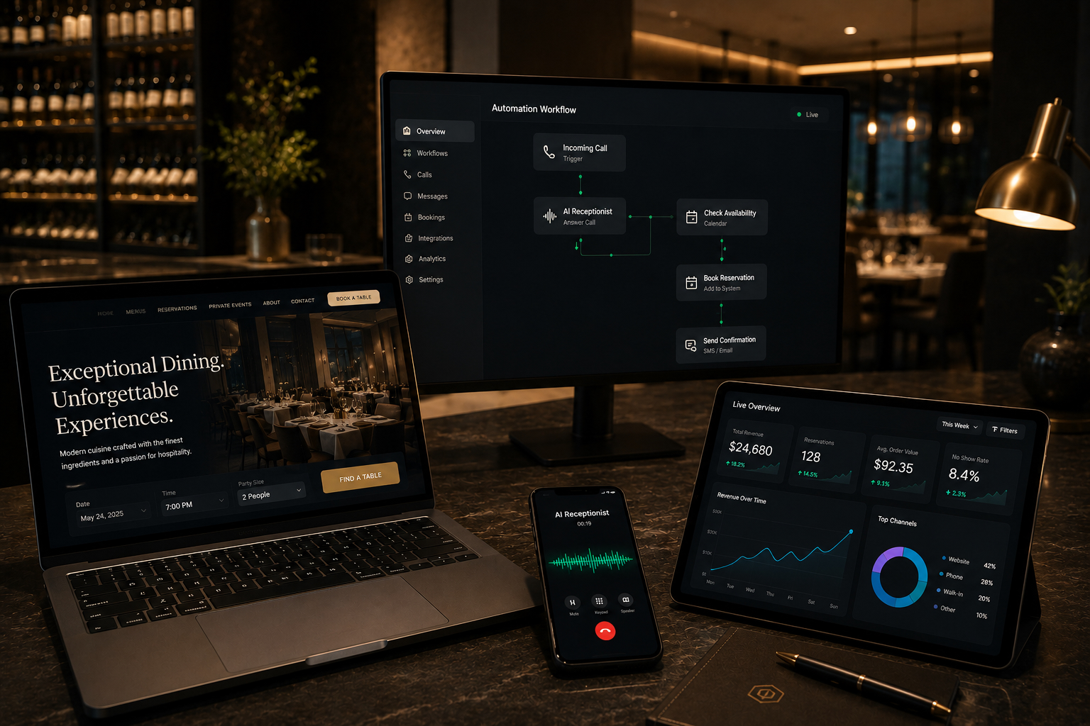 JARA AI operational system — Website, Voice AI, Automation, and Dashboard connected as one live mission.